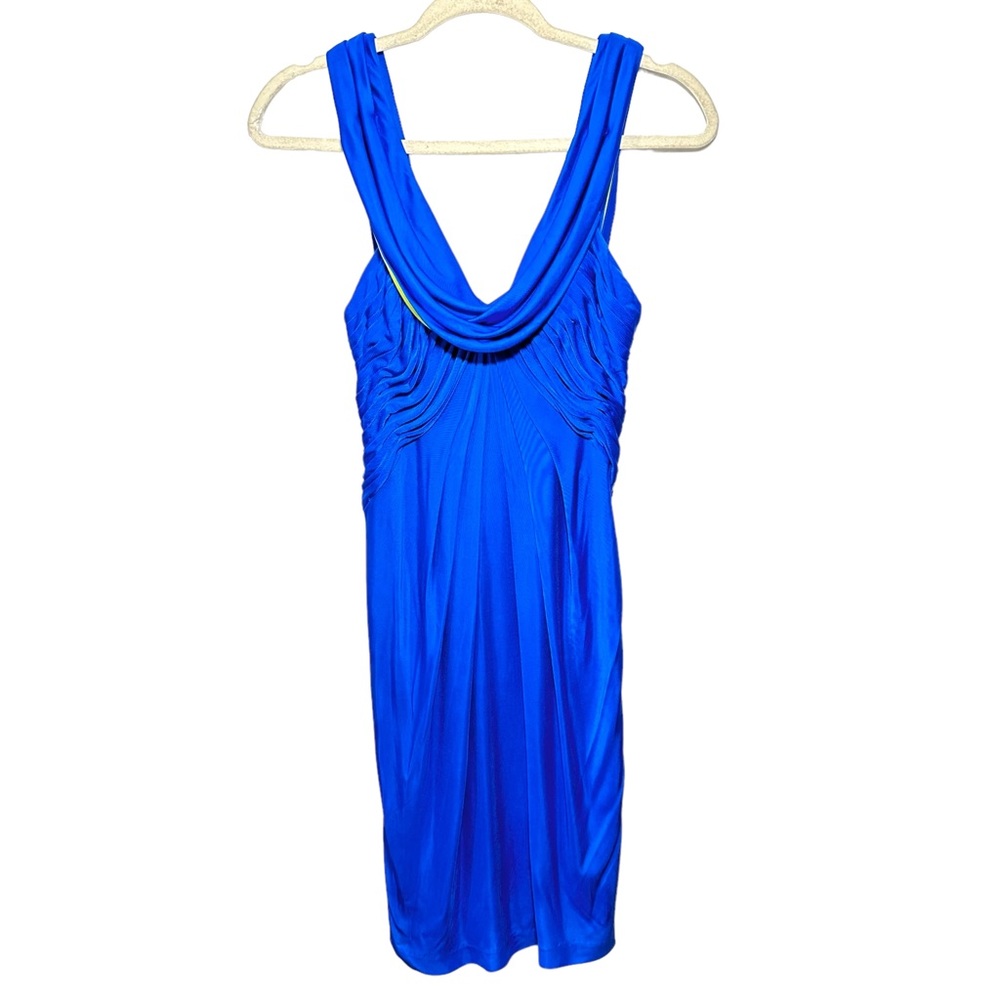 House Of Dereon Beyonce Women’s Sz 2 Blue Draped Sleeveless Ruched Short Dress